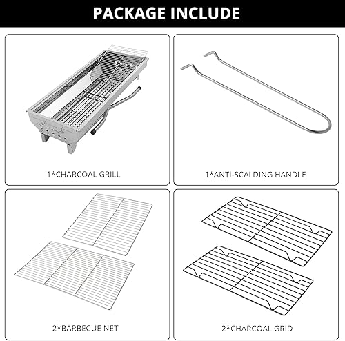 Miniatura 6 de Outvita Parrilla de carbón portátil, 28 x 13 x 27 pulgadas, parrilla plegable de acero inoxidable y ahumador para cocinar al aire libre, camping,