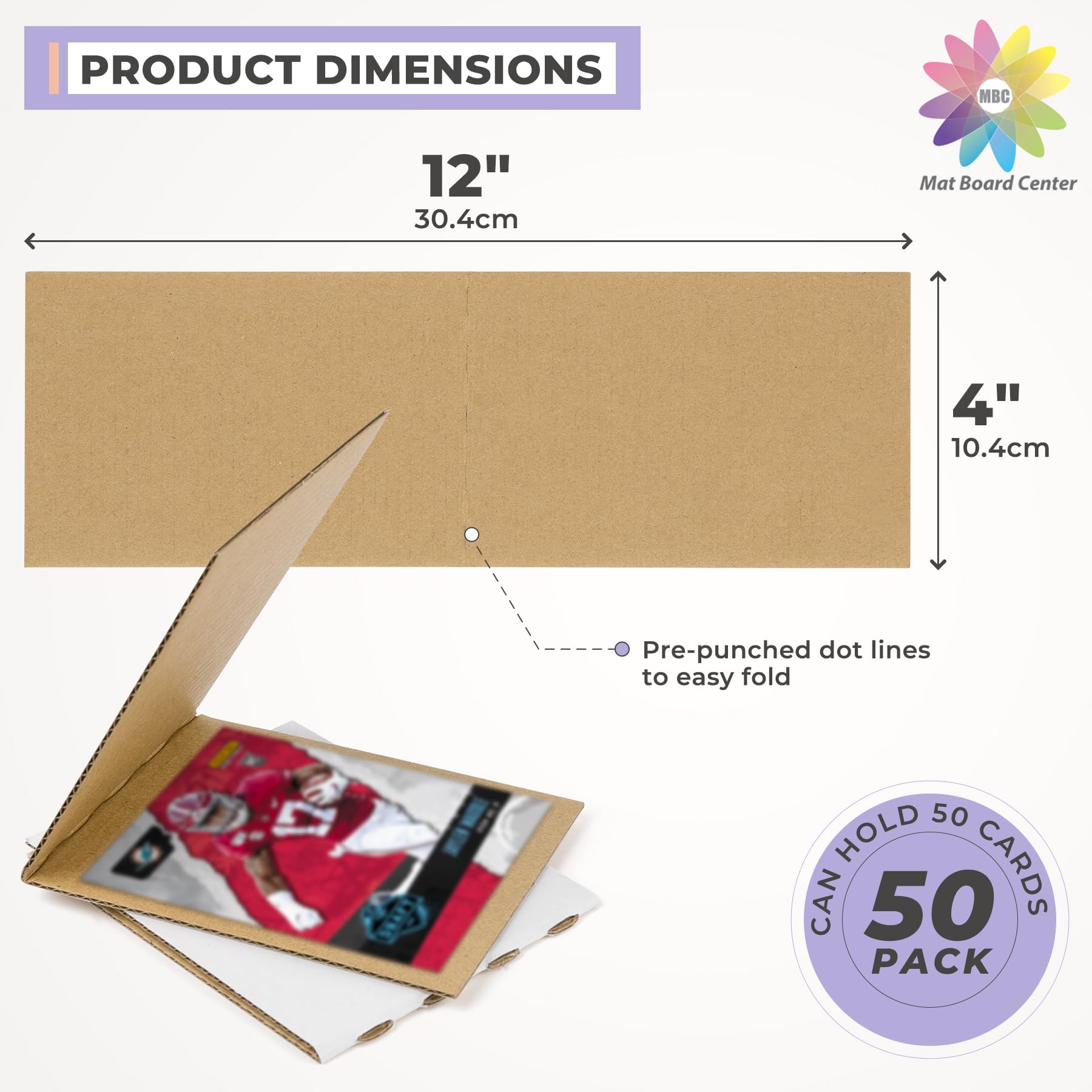 Mat Board Center, 50 Sets 4x6 Graded Card Shipping Protector, Corrugated Packaging Pad, Folding Cardboard Sleeves for Trading Card Folders Mail Shipping Stiffeners, Cardboard Divider