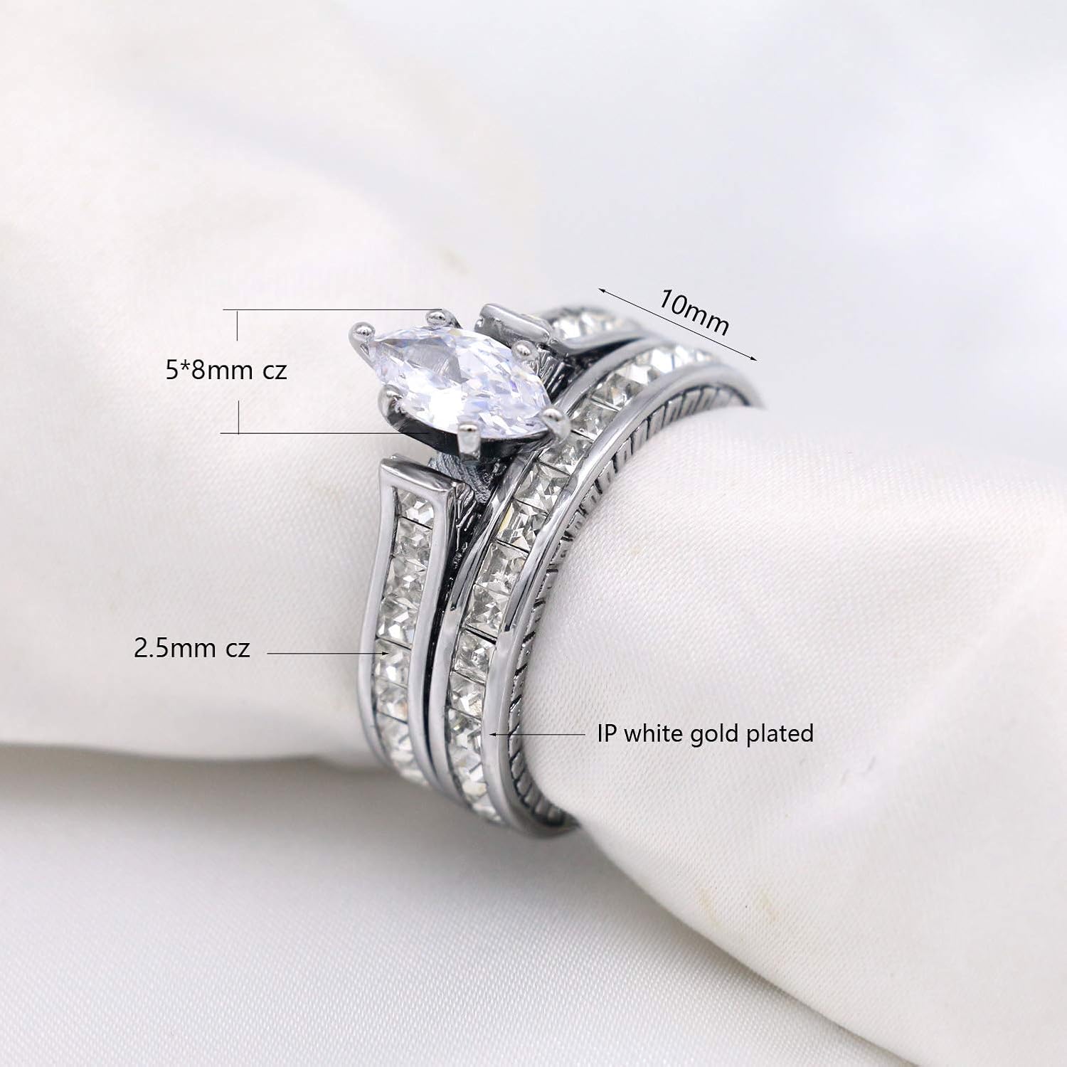 White Gold Filled Bridal Sets Marquise Cut Cz Engagement Ring 2pcs Womens Wedding Ring Sets - Image 2