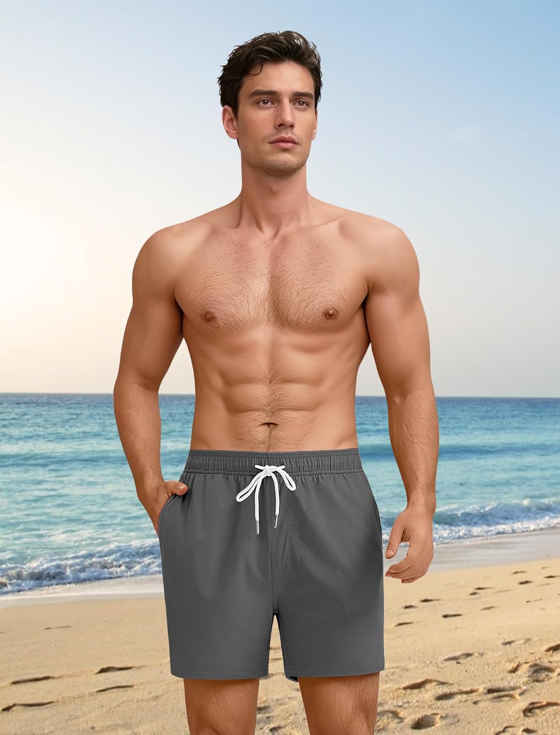 YnimioAOX Men’s Swim Trunks 5 Inch with Compression Liner 2 in 1 Quick Dry Swimming Shorts Bathing Suits with Pockets - Image 2