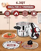 Vista 9 de Olla de presión de acero inoxidable 18/8 de 6 cuartos de galón, [bloqueo con una sola mano] Olla de Presion, olla a presión [3 en 1], compatible