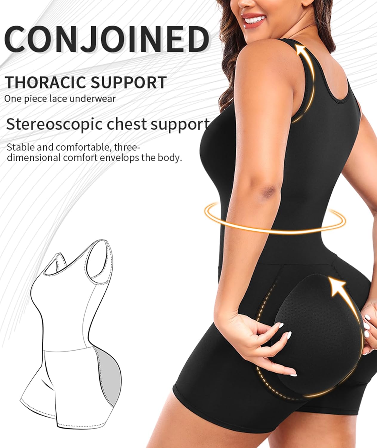 Butt Pads Bodysuit Booty Lifter Tummy Control Shapewear for Women, Black, X-Large