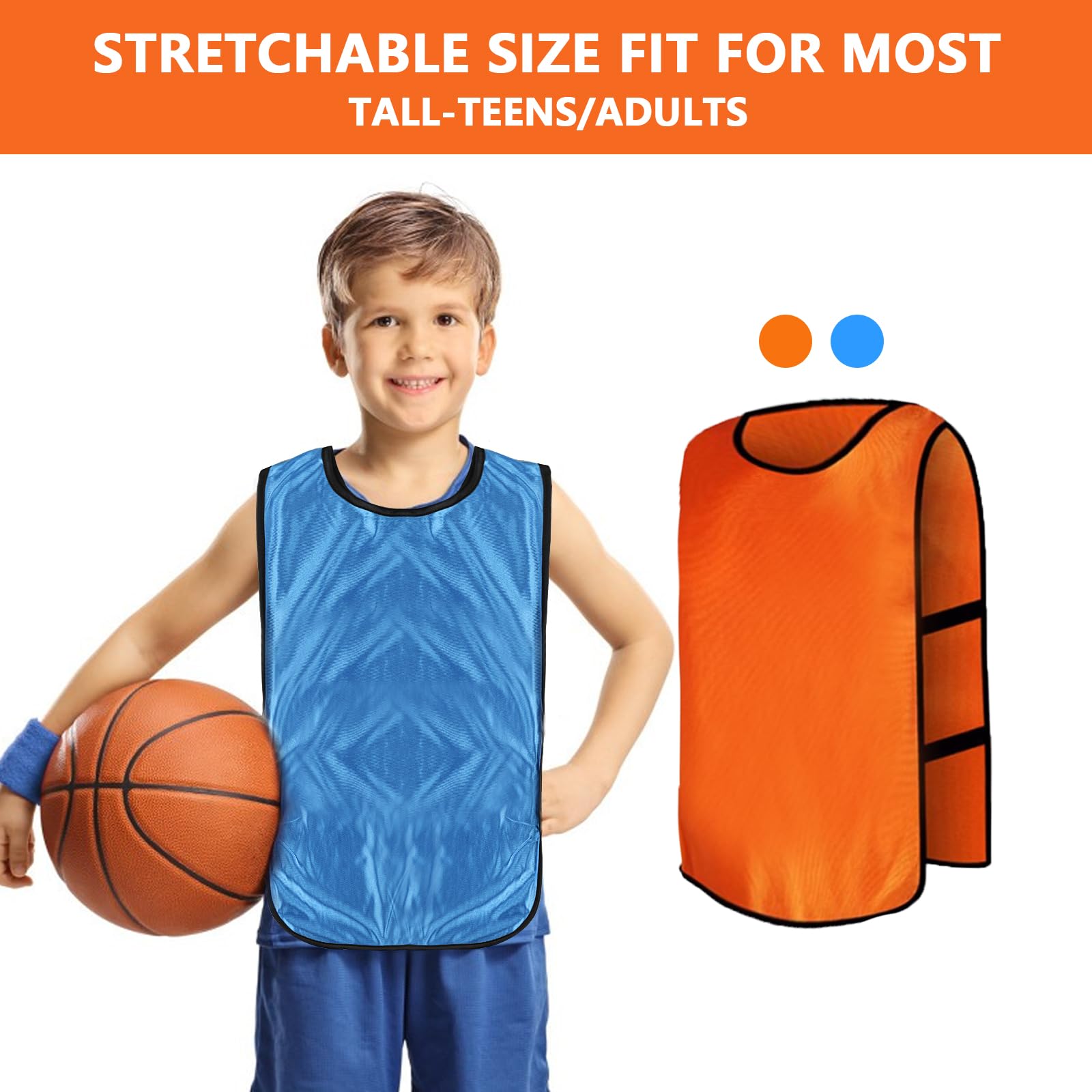 Lot de 10 gilets d'entraînement de football/sport – Bavoirs réversibles pour enfants, jeunes et adultes (orange/bleu), Orange/Bleu-S pour enfants, S