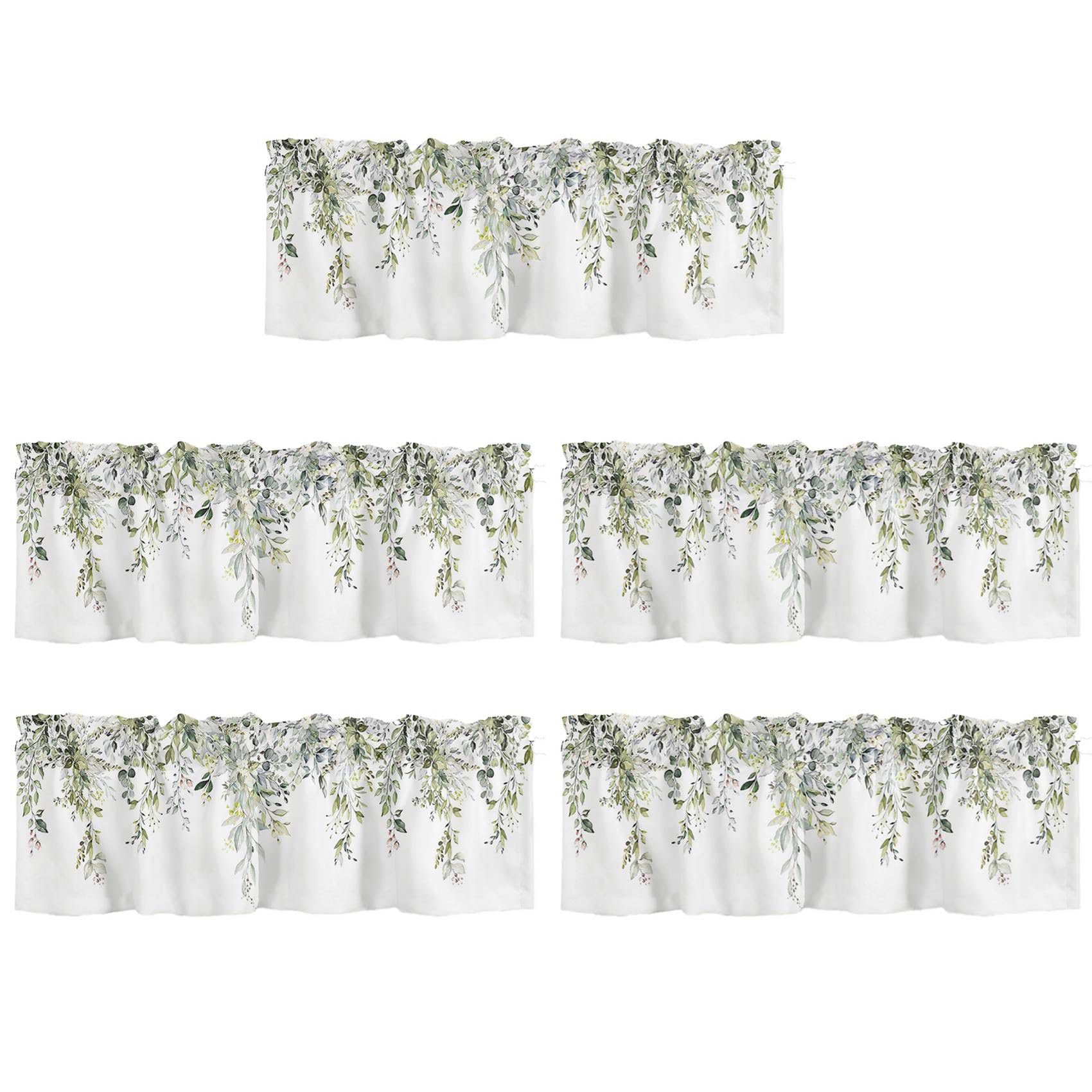 Hndhbfgrt 5X Sage Green Curtain Valance for Watercolor Eucalyptus Leaf Rod Pocket Valance Window Treatments Plant Leaves