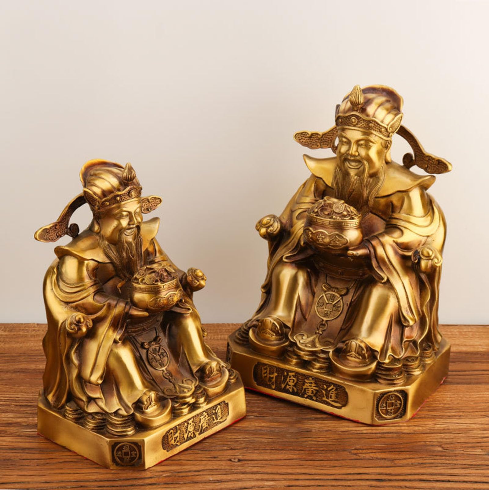 Mosiężna statua boga bogactwa, chińska tradycyjna figurka Feng Shui Caishen | Trzyma skarbiec szczęście bogactwo bóstwo, rzeźba do domowego biura wystrój sklepu, ozdoba na prezent na otwarcie firmy