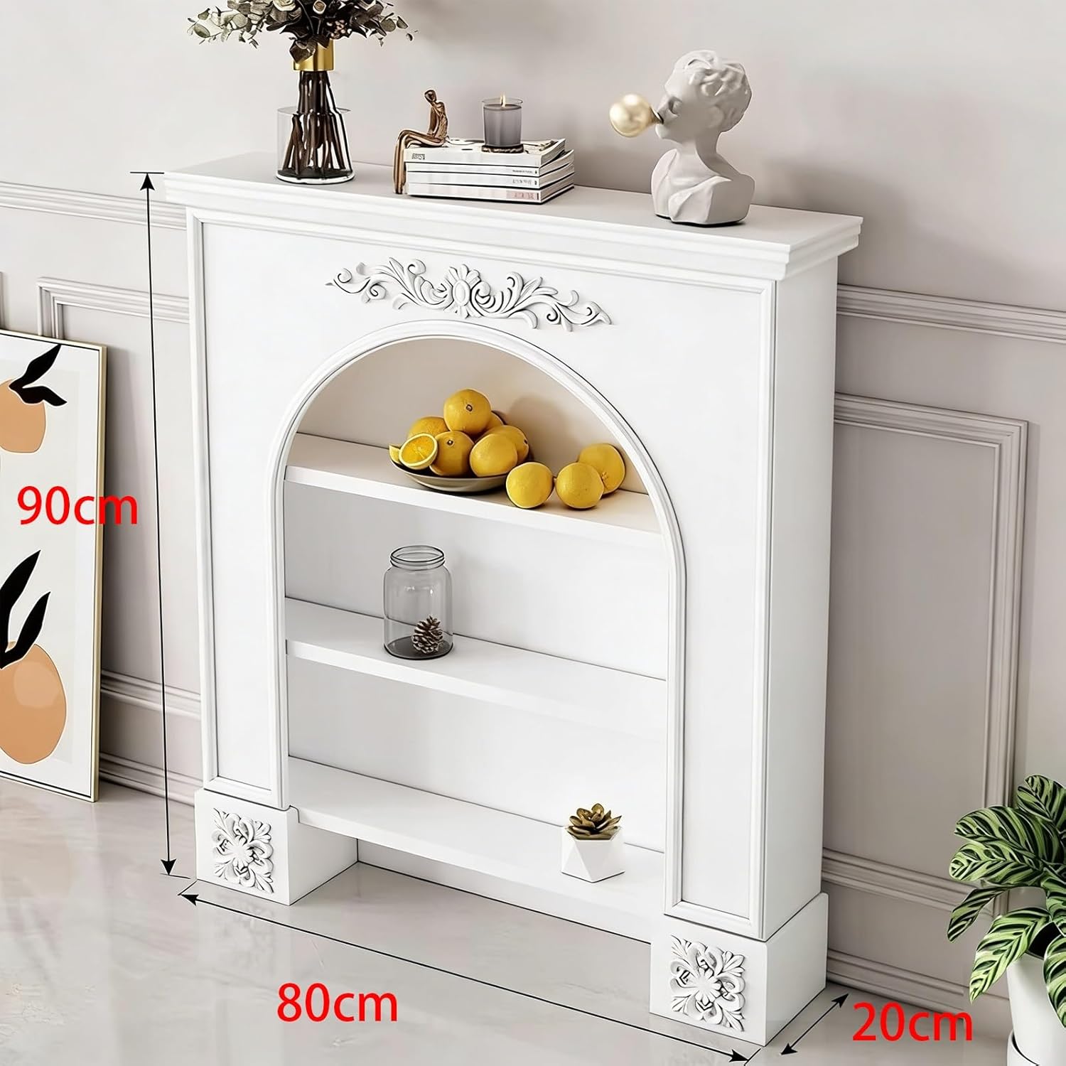 Pearl Mantels French Vintage White Fireplace Mantel Shelf 3-Tier Open Storage Decorative Cabinet Fireplace Mantel Surround(Small)