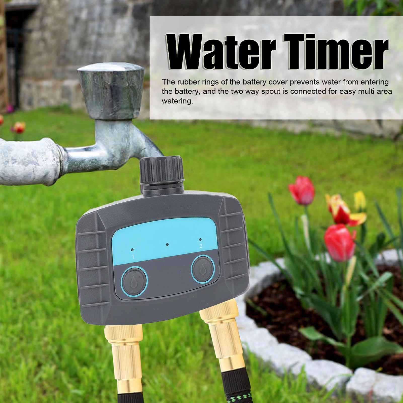 TOPINCN Temporizzatore per Irrigazione, Timer per Irrigazione Bluetooth con Controllo APP per Giardino Domestico, Prato, di Automatico a 2 Prese con Design
