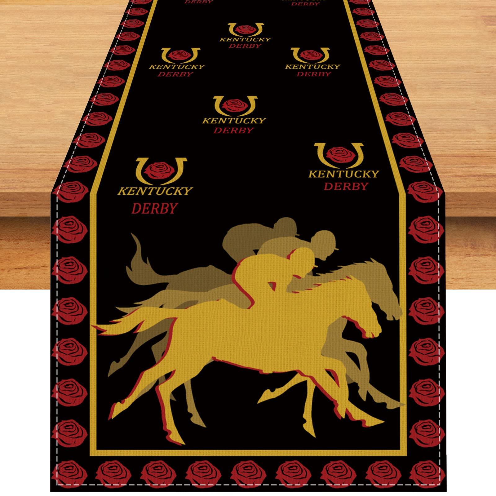 Linen Kentucky Derby Table Runner Horse Racing Tablecloth Run for The Rose Kentucky Derby Party Decorations and Supplies for Home Kitchen Table-13×72''