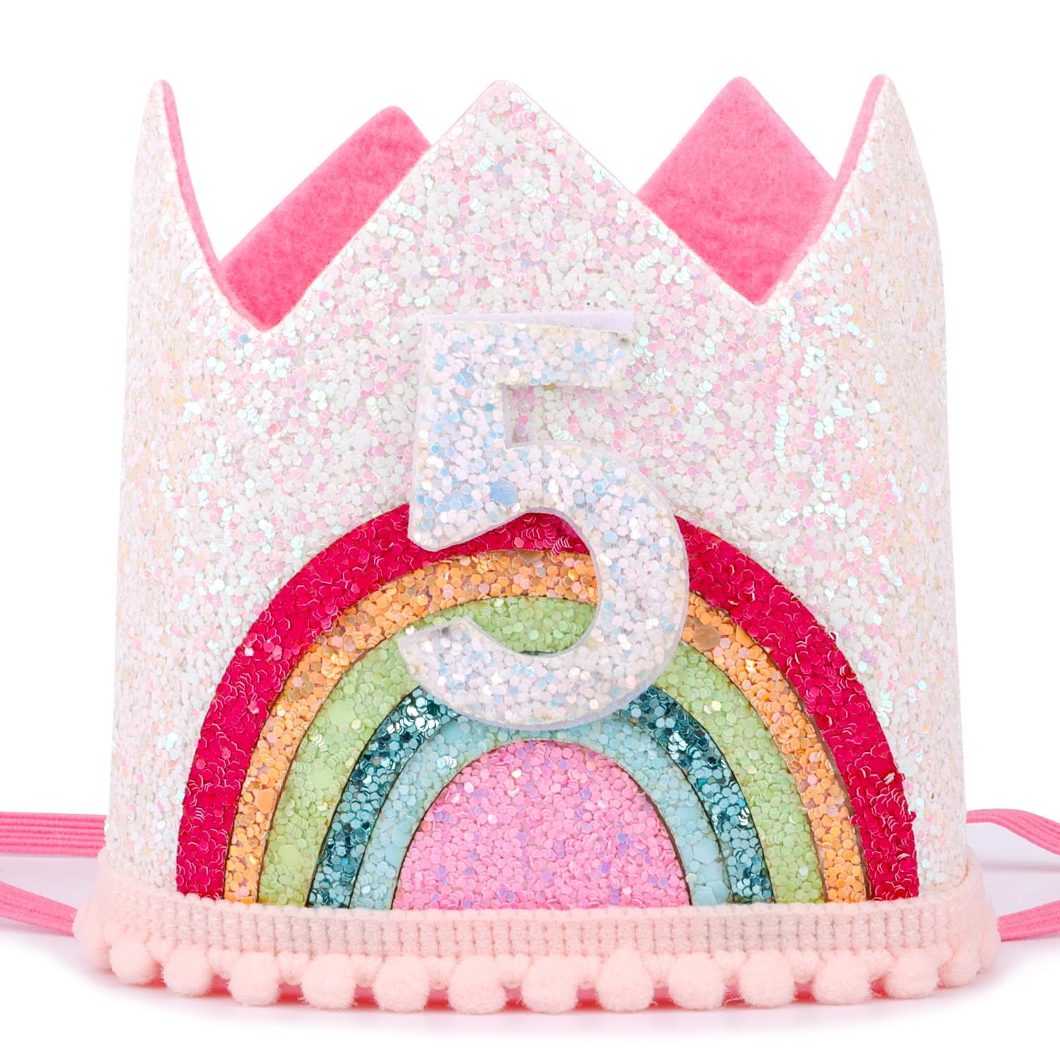 Atoden Birthday Headband 5th Birthday Hat Hairband Rainbow Birthday Crown 5 Year Old Birthday Decorations Gifts