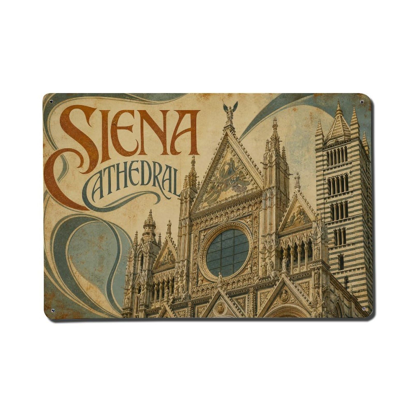Huiyhb 8X12inch(20X30cm) Vintage Travel Siena Cathedral Gothic Facade Detail Italy Metal Tin Sign