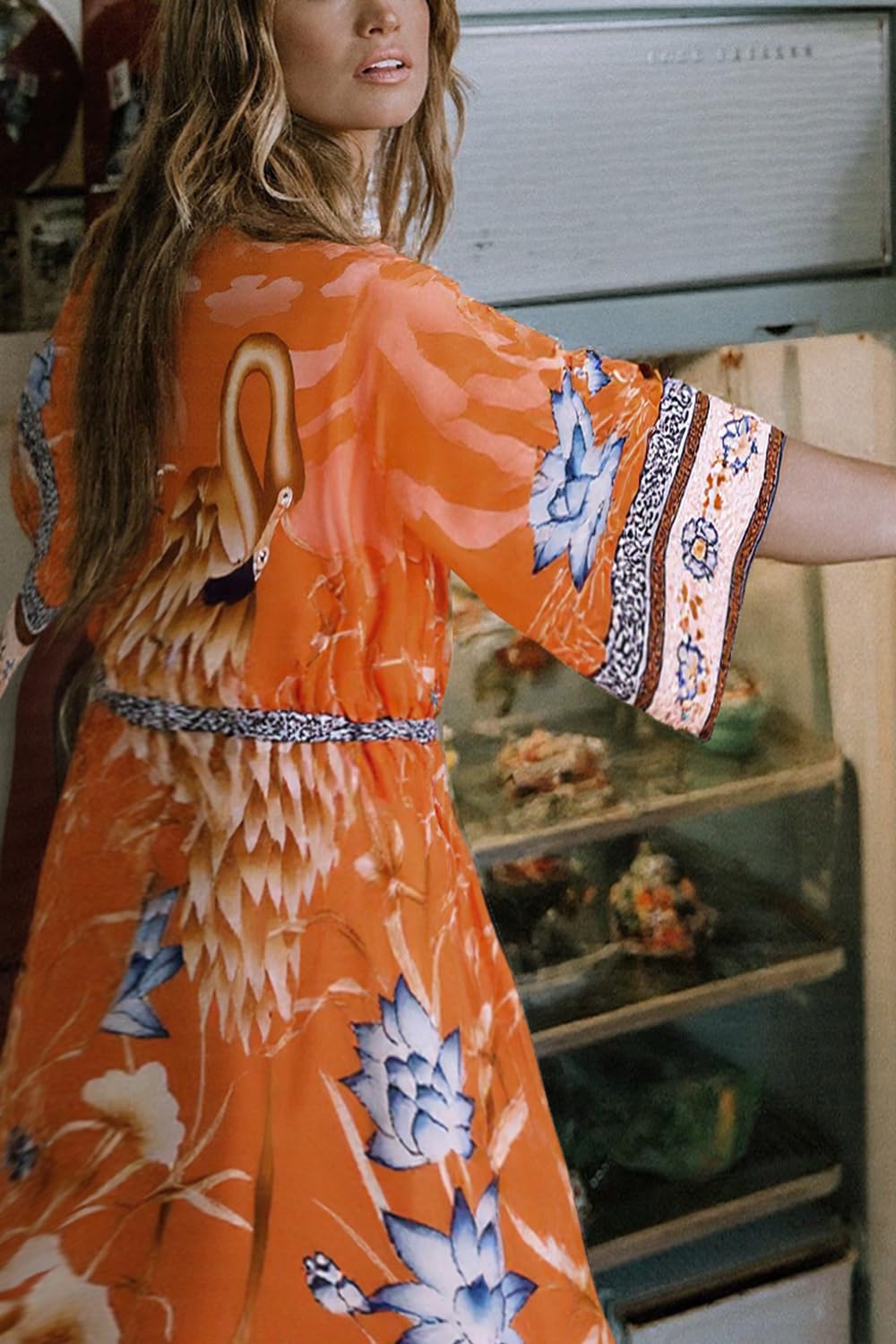 Cardigan in Cotone da Donna Kimono Lungo Boemo Costume da Bagno da Spiaggia Coprire Il Vestito Abito Taglie Forti