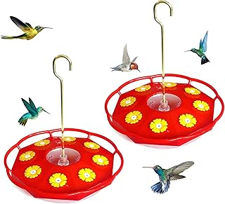 Hummingbird Feeder for Hanging Outdoors, 2 Pack Saucer Humming Feeder with 8 Feeding Flower Ports, Easy to Clean & Refill Humming Feeder for Bird Feeder Pole Garden Yard Patio (Including Hanger)