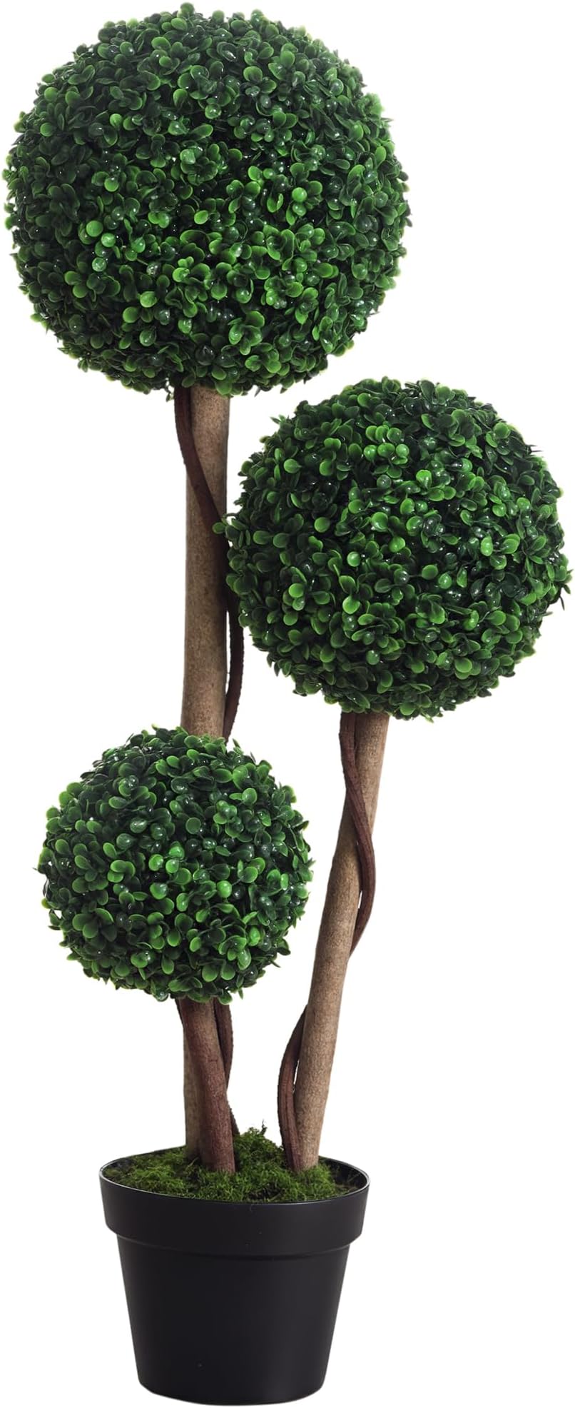 HOMCOM Artificial Plant for Home Decor Indoor & Outdoor Fake Plants Artificial Tree in Pot, 3 Ball Boxwood Topiary Tree for Home Office, Living Room Decor, Dark Green