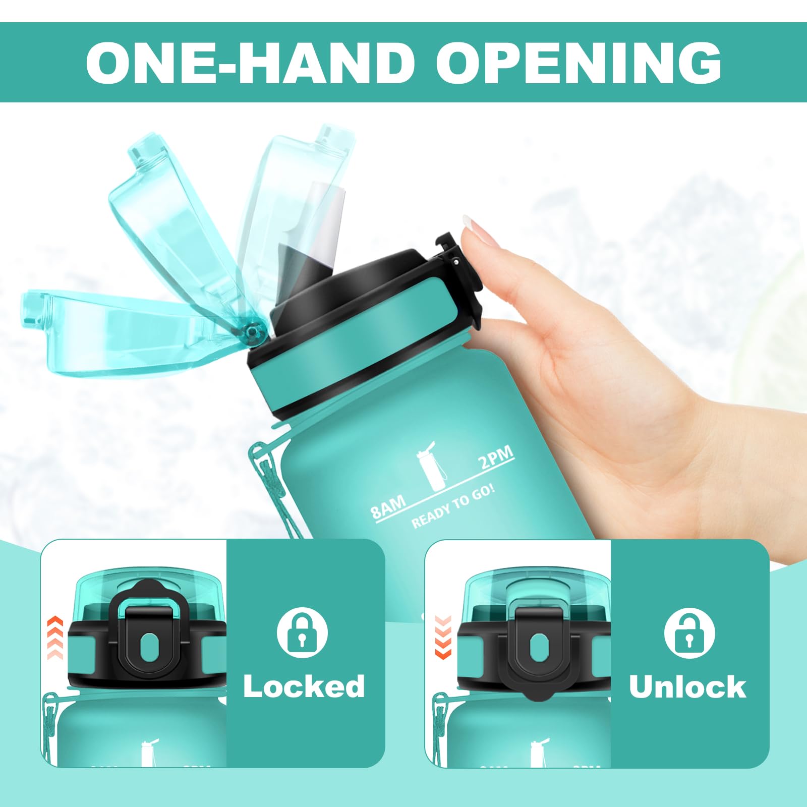 JAPORIA Borraccia 500ml, Borraccia con Cannuccia, Bottiglia Acqua, Bottiglia con Marcatori Temporali, senza BPA, per Scuola, Ufficio, Sport