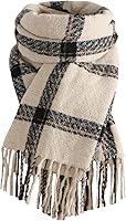 Trifabricy Women's Winter Plaid Blanket Scarf - Soft Oversized Tassel Shawl Wrap for Warmth & Style