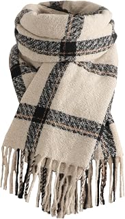 Trifabricy Women's Winter Plaid Blanket Scarf - Soft Oversized Tassel Shawl Wrap for Warmth & Style