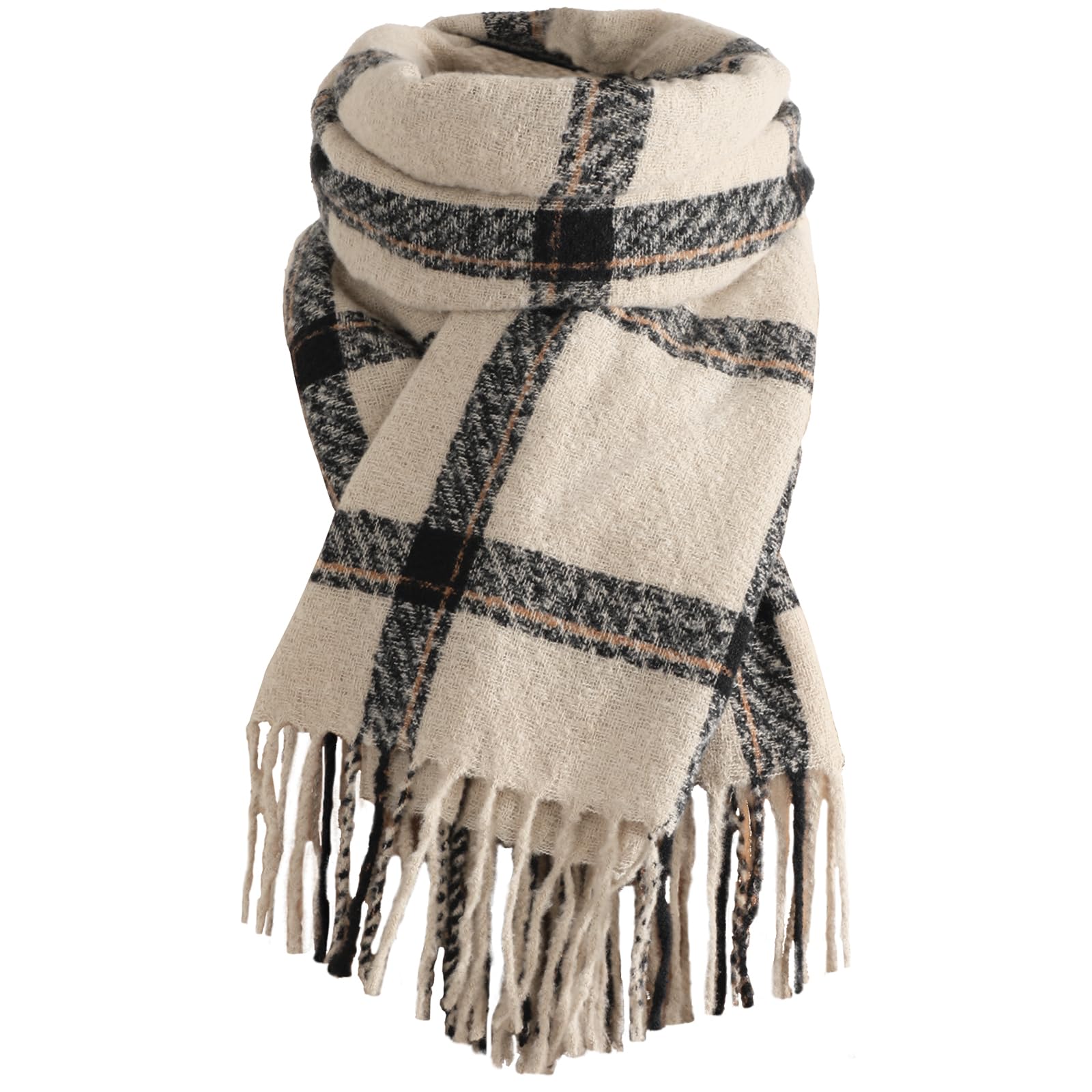 Trifabricy Winter Scarfs for Women, Fashion Soft Tassel Plaid Scarf, Long Blanket Scarf, Winter/Fall Oversized Shawls and Wraps - white A