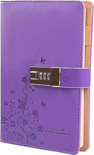 JunShop - Cuaderno de notas con cierre de combinación de bloqueo cuaderno de escritura A5 agenda personal color morado