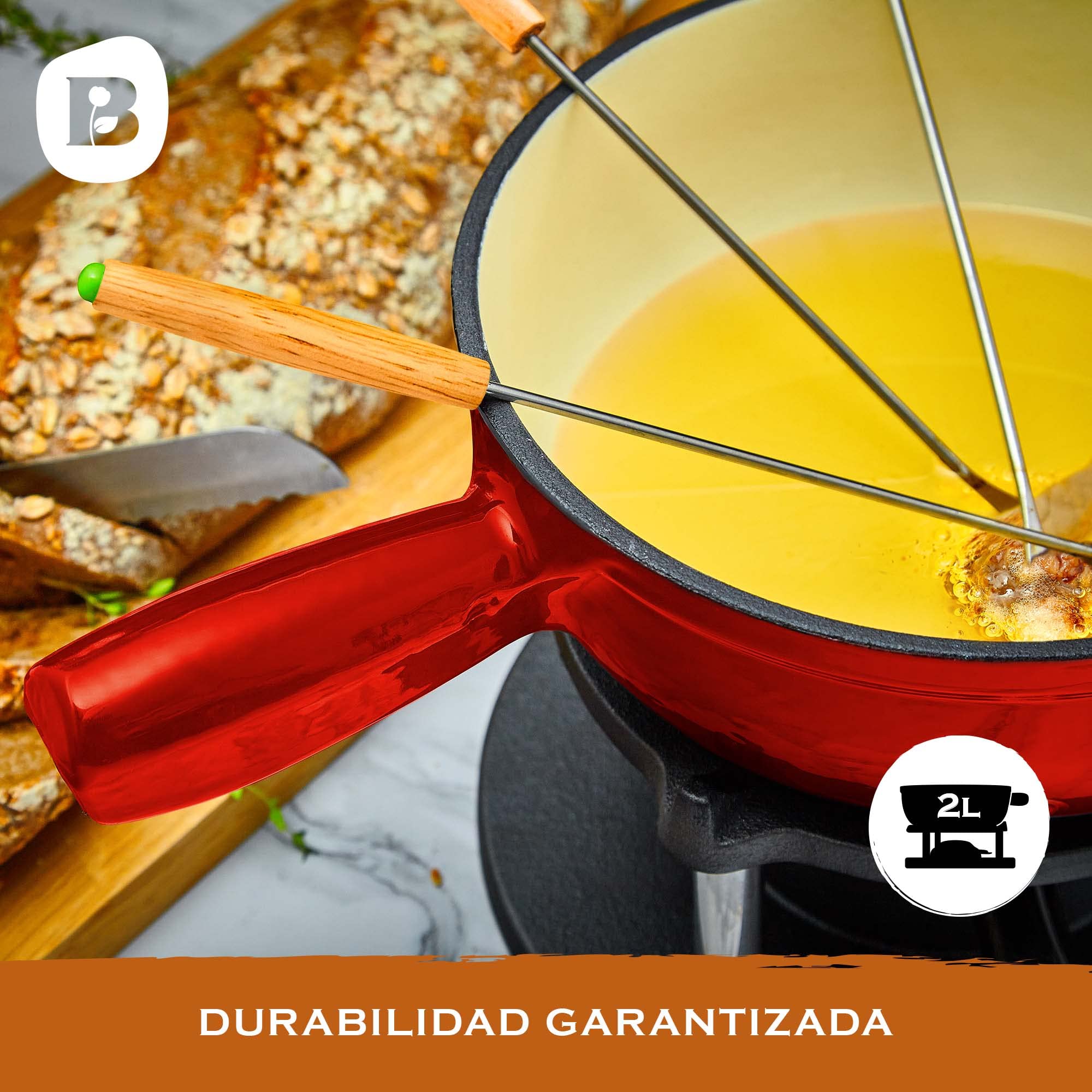 Juego de Fondue de Hierro Fundido para 6 Personas | 2 litro | Juego de Fondue de 9 Piezas | esmaltado Adecuado para Fondue de Queso Fondue de Chocolate para Fondue de Carne
