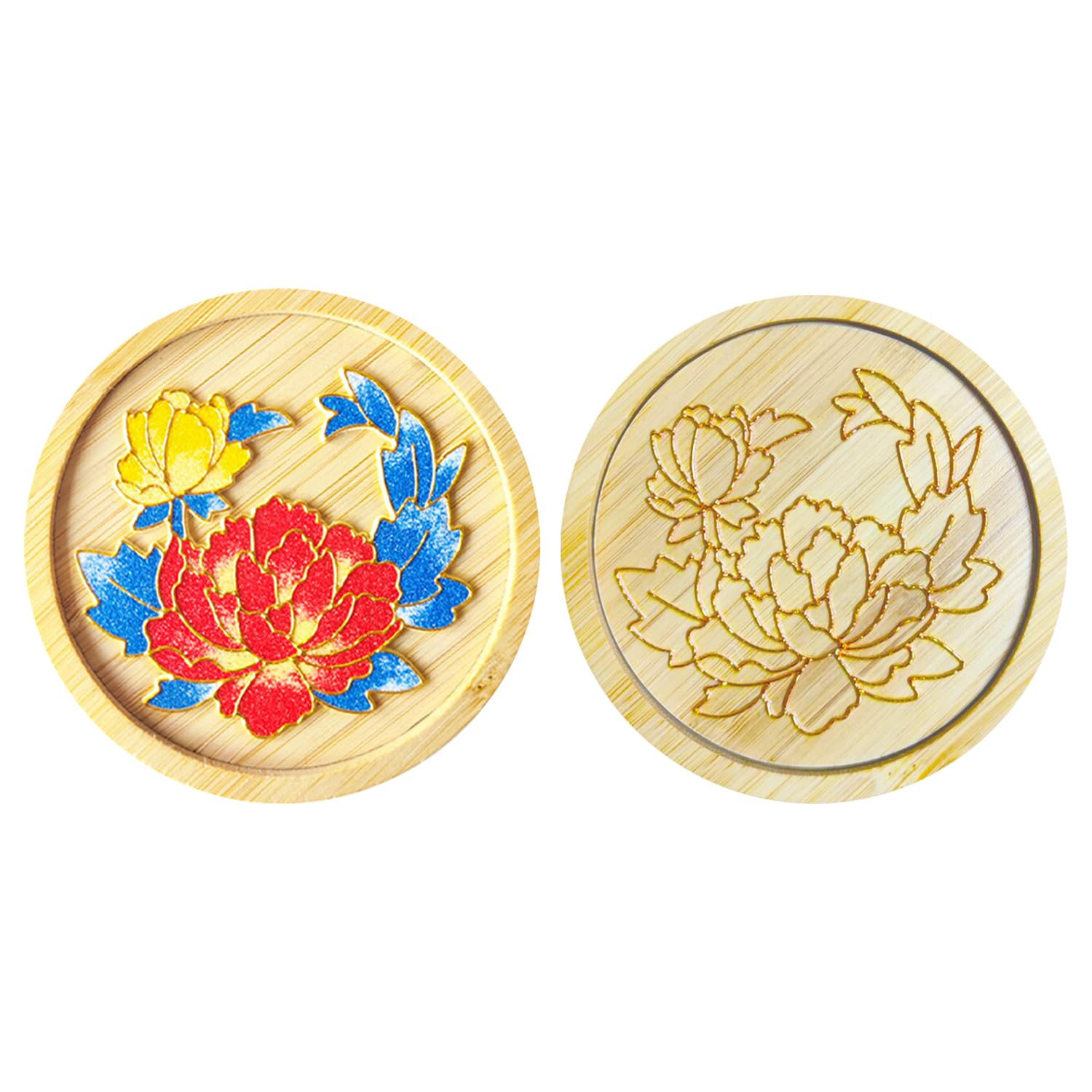 Magicaldiy Peony Cloisonne Filigree Bamboo Coaster, Flower Cloisonne Enamel Painting Coaster, Diy Cloisonne Supplies (Peony)