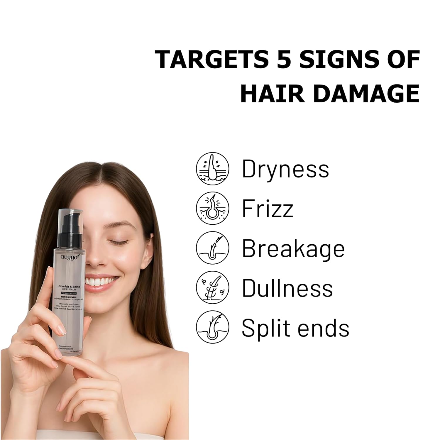 Nourish and Shine Hair Serum for Dry, Frizzy and Damaged Hair with Argan and Jojoba Oil, Frizz Control, Shine, Non-Greasy | 3.38 fl oz - Image 2