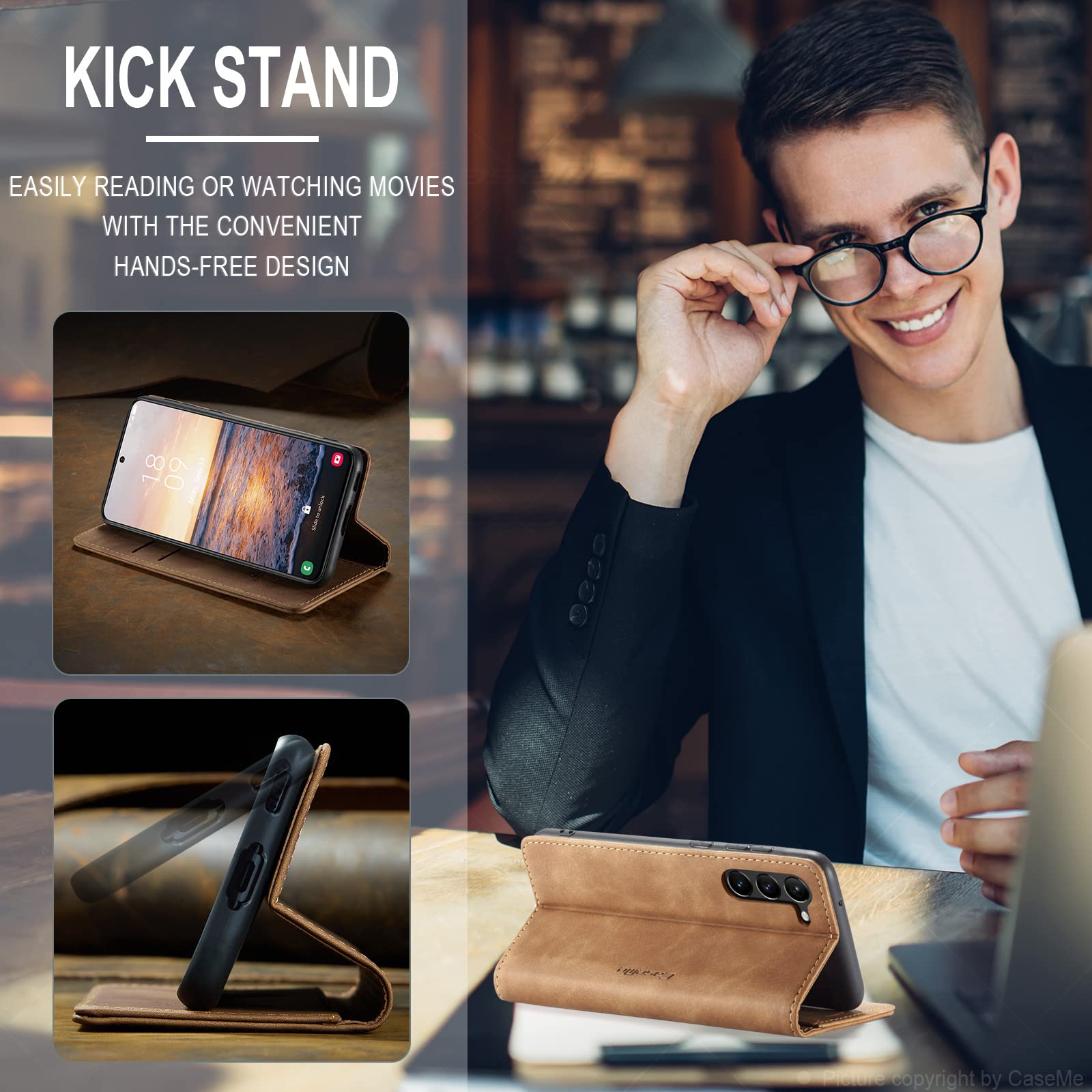 Samokor Cover per Samsung Galaxy S23 5G Pelle Flip Custodia Cavalletto Portafoglio Magnetica Carta Fessura Antiurto per Samsung Galaxy S23,Marrone