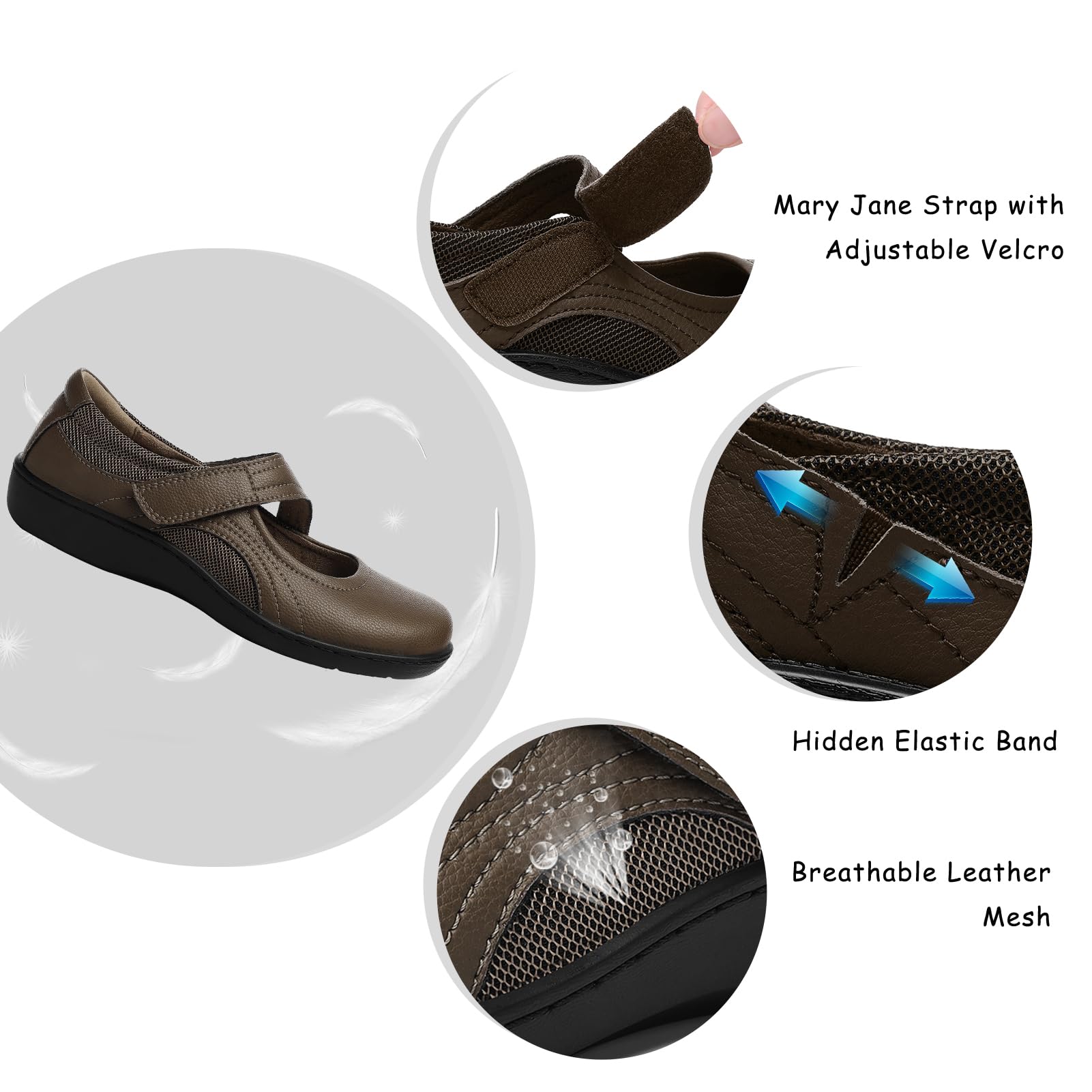 Oviaric Damskie klasyczne wygodne buty do chodzenia Mary Jane modne buty na co dzień urocze zamknięte palce wsuwane lekkie oddychające buty do chodzenia