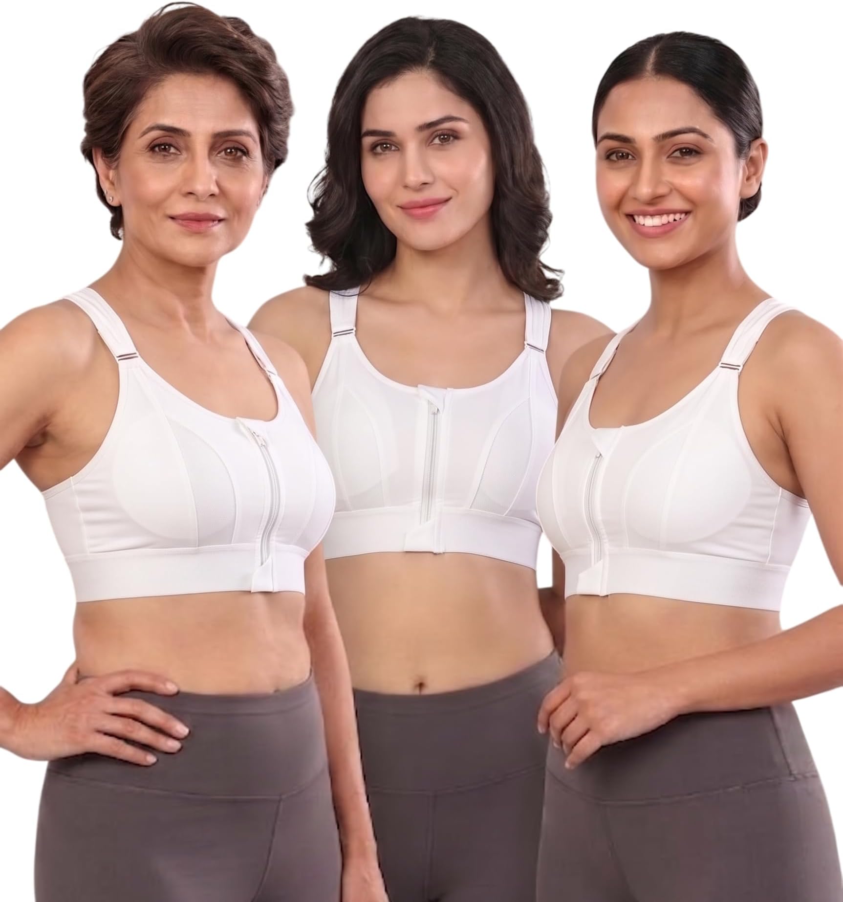 Women Polyester Spandex High Impact Front Zip Sports Bra Fitness Criss Cross Back Crop Tops for Gym, Yoga & Workout - Size: M-4XL