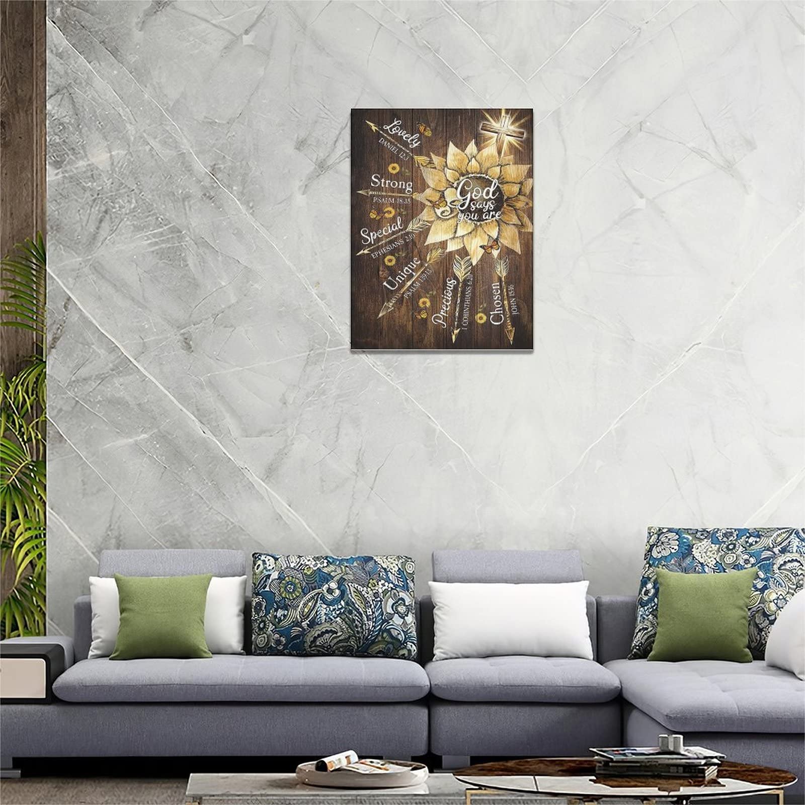 Christliches Wandbild Mit Sonnenblume & Schmetterling – 30,5x40,6 Cm, Rustikales Leinwandgemälde Mit Bibelzitat, Gerahmt