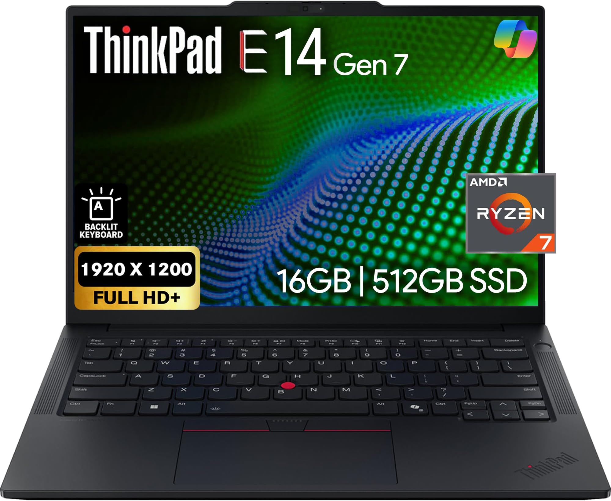 Lenovo ThinkPad E14 Gen 7 14" FHD+ Display, AMD Ryzen 7 250 (Beats i7-1355U), 16GB DDR5 RAM, 512GB NVMe, Backlit Keyboard, WiFi 6E + BT, FHD Webcam, Windows 11 Pro, Business Laptop
