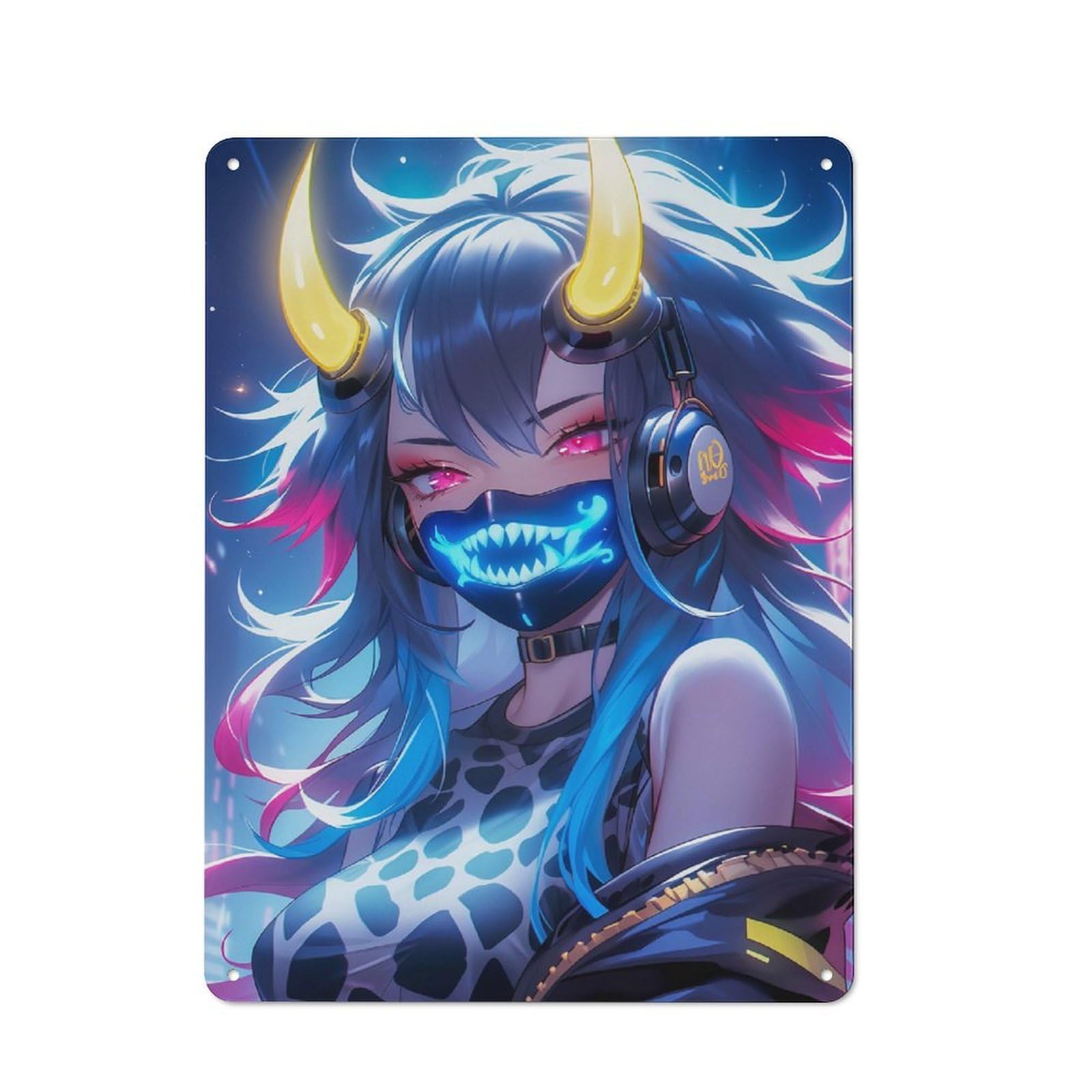 Vintage Tin Sign with Neon Oni Girl Design 40x30cm, Nostalgic Nostalgic Wall Art for Living Room, Hallway, Kitchen Or Cafe