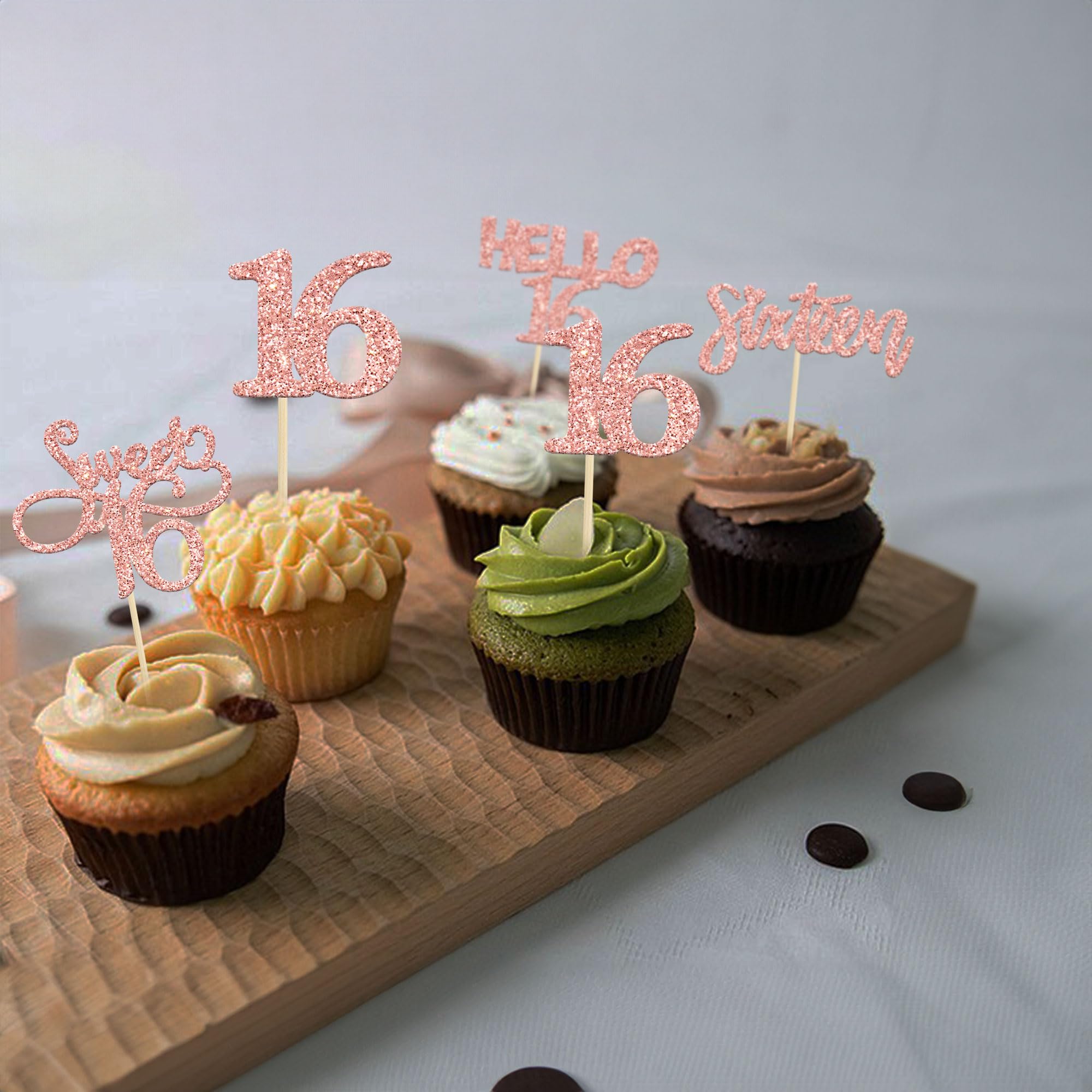 Paquete De 24 Adornos Para Cupcakes De 16 Cumpleaños Con Purpurina Para 16 Años De Edad