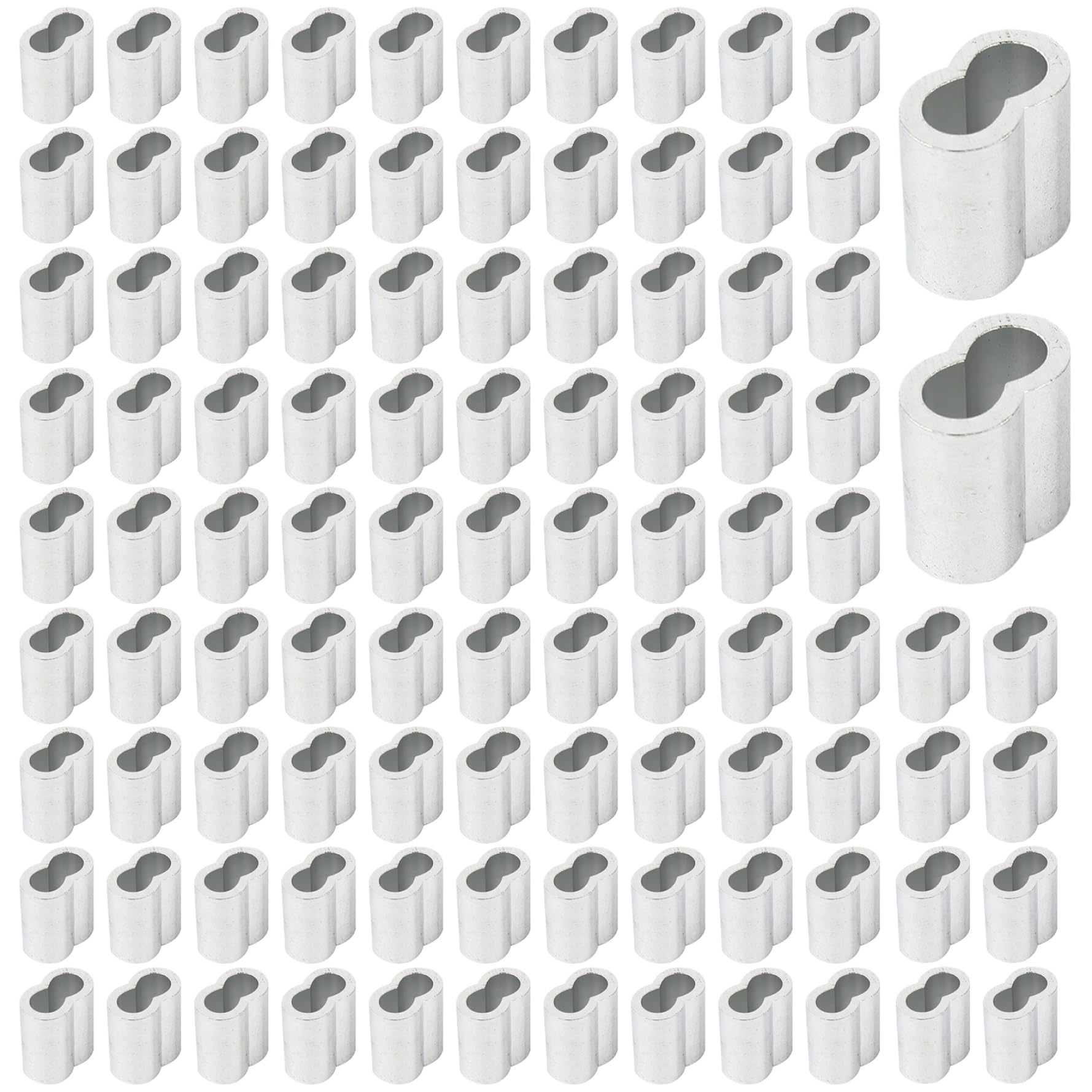 100 Pezzi di Manicotti a crimpare in Alluminio, ghiere a crimpare a Doppio Bari per Cavi, crimpature pratiche Resistenti alla corrosione per Cavi Metallici da 0,3 cm