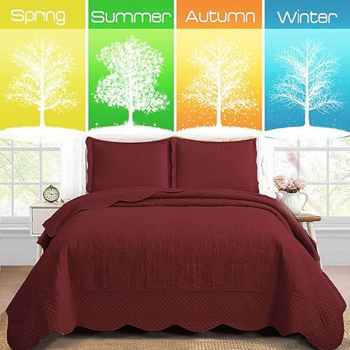 Miniatura 3 de BOREA King Size Quilt Bedding Set Red Bedspreads - Bed Summer Quilt Lightweight Microfiber Bedspread- Classic Pattern Bedding Coverlet for All