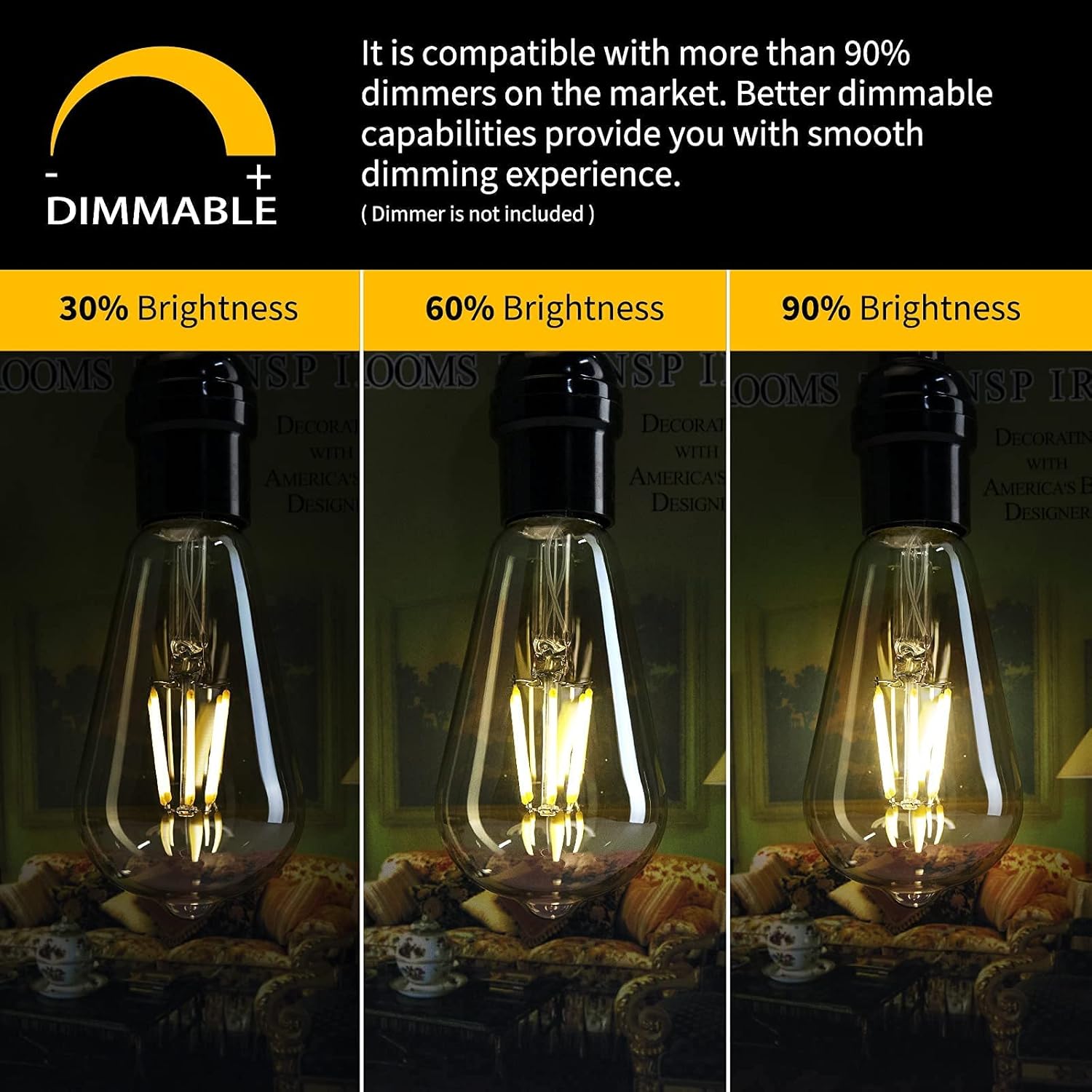 Best Cyber Deals 🔥 LED Edison Bulbs, 6 Packs 500 Lumen 6W Dimmable LED Light Bulb 60 Watt Equivalent, E26 E27 Vintage Antique Amber Tinted Glass Light Bulb, 3500K-4000K Neutral White Soft White Bulb for Home Decorative