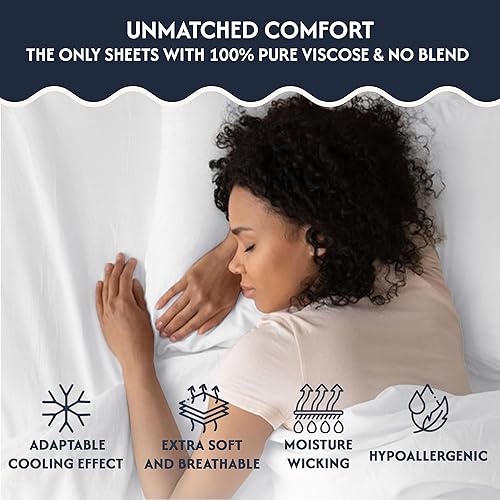 Miniatura 3 de Juego de sábanas de tamaño matrimonial 100% viscosa orgánica derivada de bambú, las únicas sábanas con viscosa 100% pura y sin mezcla, lujosamente