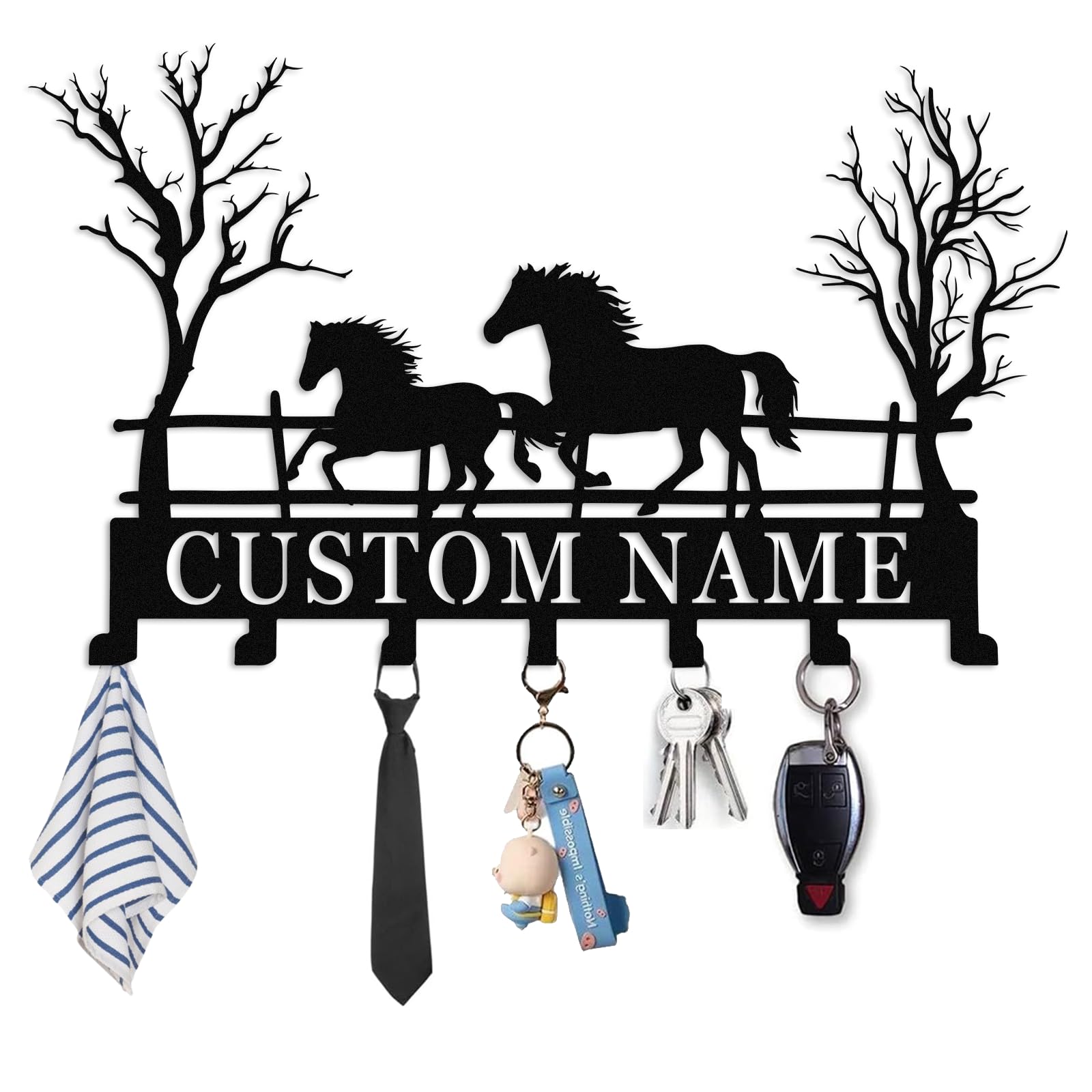 Met5kdm Style-11 Personalized Key Holder For Wall With Name,Custom Horse Key Hooks Wall Mounted,Coar Rack Organizer For Living Room Kitchen Bedroom