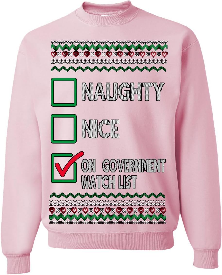 Wild Bobby Naughty Nice On Government Watchlist Funny Sarcasm Ugly Christmas Sweater Crewneck Sweatshirt