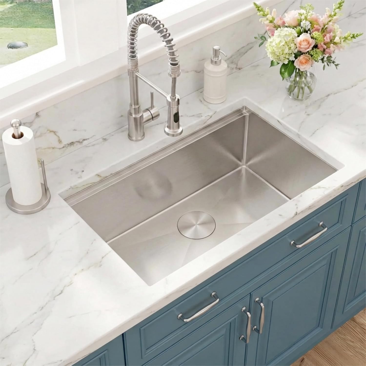 Undermount Kitchen Sink 27 inch,16 Gauge Stainless Steel Workstation Sink,Deep and Large Single Bowl Kitchen Sinks (27" X 18")