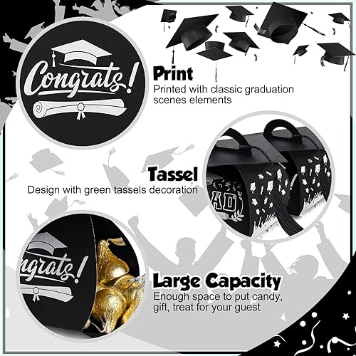 Miniatura 21 de TaoBary 30 cajas de dulces con tapa de graduación 2025, cajas de graduación de graduación, regalos de fiesta con borlas centros de mesa para Negro