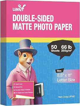 Uinkit Thick Photo Paper Glossy Double Sided 8.5x11 Heavyweight 68lb 260gsm Inkjet Both Sides Printable 11.8mil A4 Letter size Flyer Bulk Pack 8.5 x 11 Card paper postcard postal Matte, 8.5x11x50