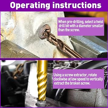 12Pcs Titanium-Plated Screw Extractor & HSS Cobalt Drill Bit Set, Chrome Vanadium Steel, Easy Out Damaged Screw Bolt Extractor Set for Metal Drilling, Removing Stripped, Seized or Broken Screws Bolts