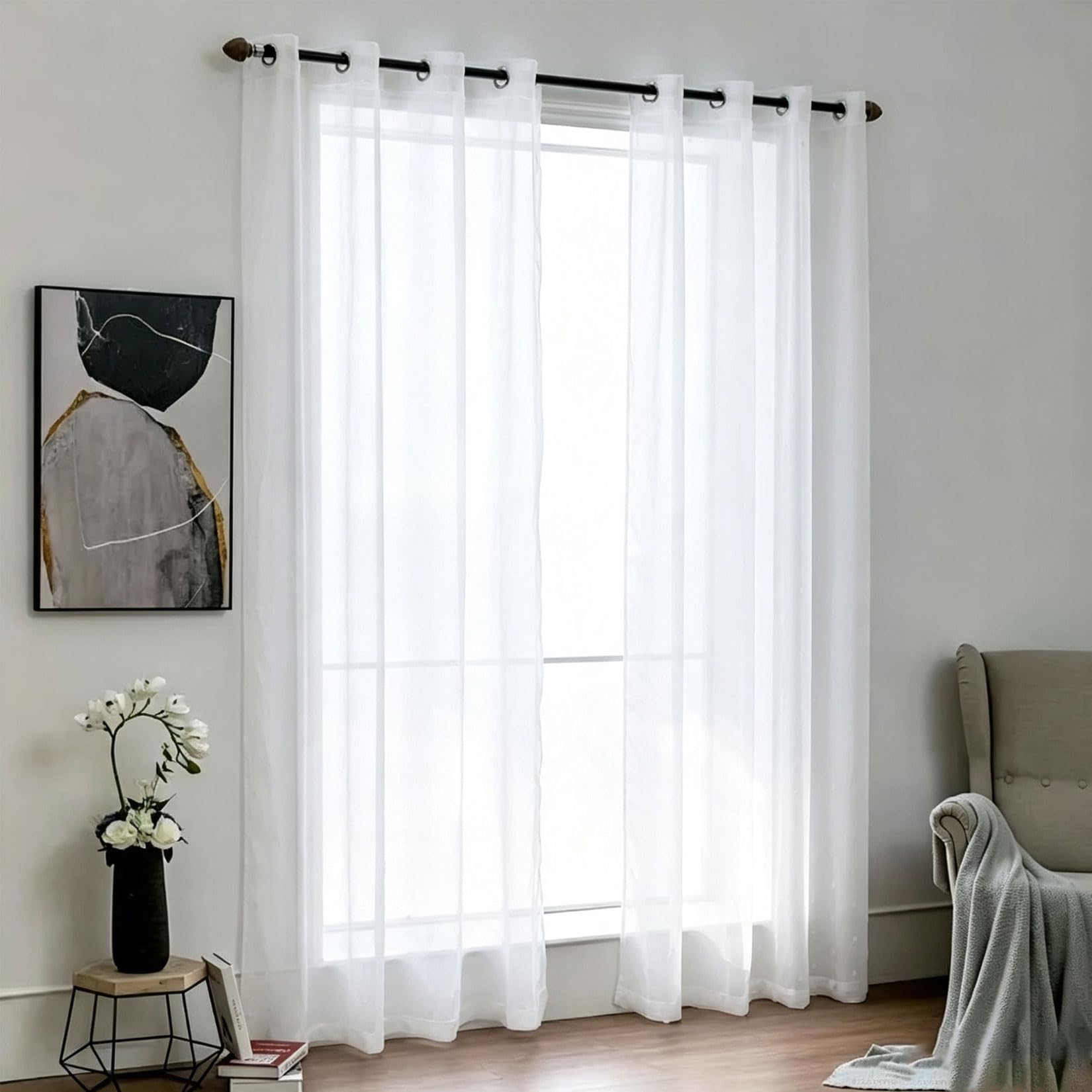 Voile Vorhang 240 x 180 cm Transparent Luftig Transparent Wohnzimmer, Modern Vorhänge mit Ösen, Glatt, Modern, Langlebig für Wohnzimmer Schlafzimmer Mädchen, Weiß