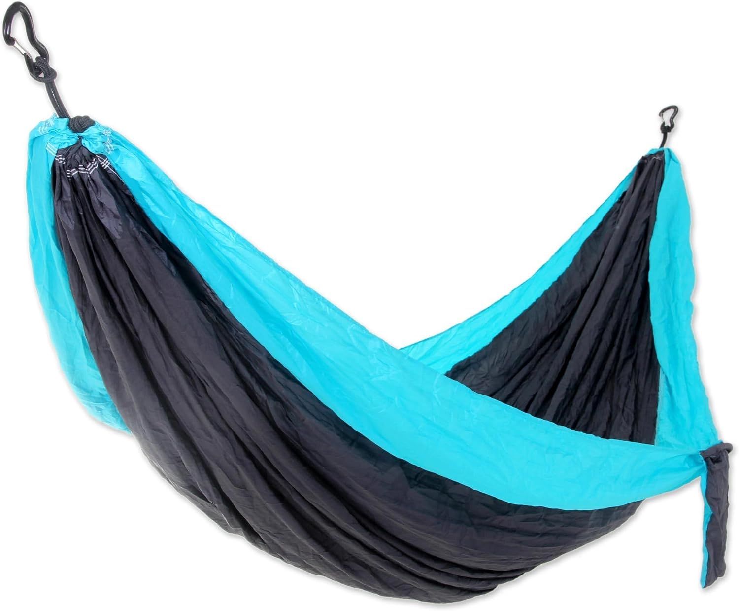 NOVICA Black with Turquoise Blue Trim Parachute Portable 2 Person XL Camping Hammock with Hanging Straps, 'Highland Dreams' (Double)