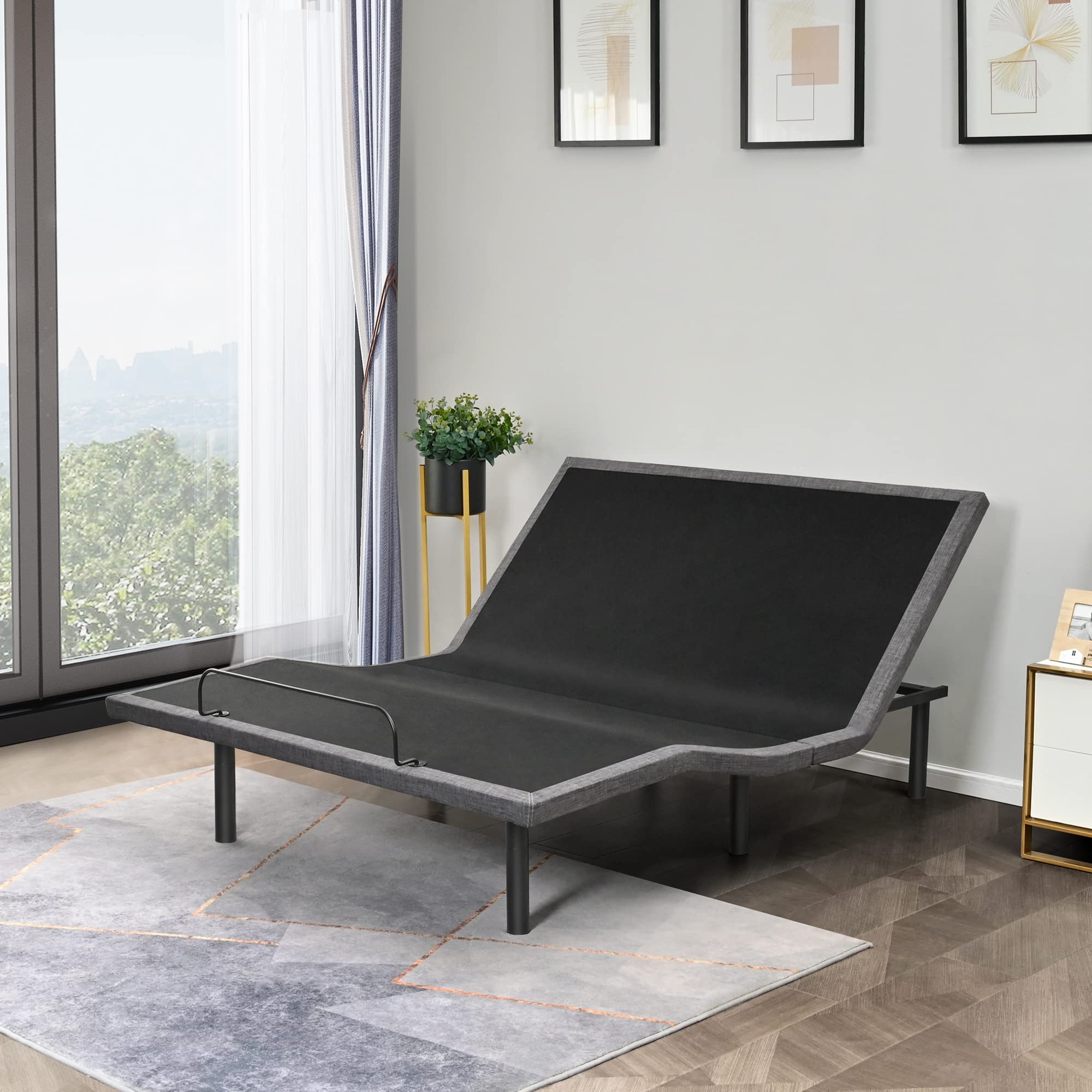 Adjustable Bed Frame Smart Bed Queen - Electric Upholstered Bed Base with Massage, Wireless Remote, Ergonomic Foot&Head Incline, Zero Gravity, Dual USB Ports, Under Bed Light, Queen, Grey