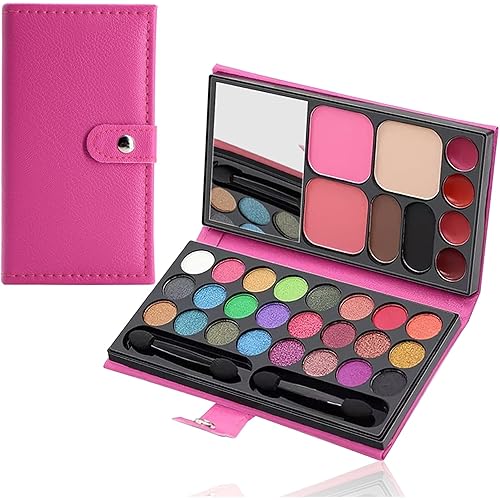 Portable Real Kids Makeup Kit for Girls Washable Children's Play Makeup Set with Brush Teens Makeup Pallete Gift Set in Halloween Birthday Party (33 color red)