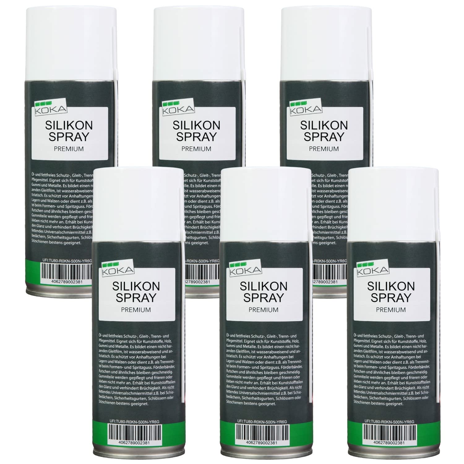 KOKA Silicona Spray Lubricante Desengrasante Lubricante Cuidado de goma (6 x 400 ml)