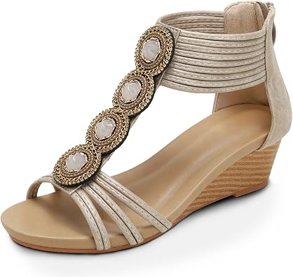 Wedges for Women Sandals Bohemia Open Toe Roman Low Heel Zipper Back Platform Summer Dress Womens Beach Sandals