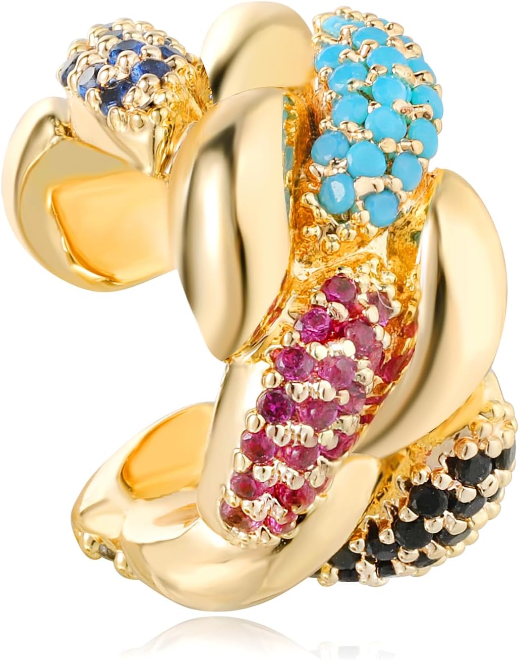 Ear Cuff Earrings for Women Non Piercing Clip On Chunky Earrings Cartilage Wrap Ear Cuffs 14k Gold Plated Cubic Zirconia Hypoallergenic Jewelry Gifts, Single