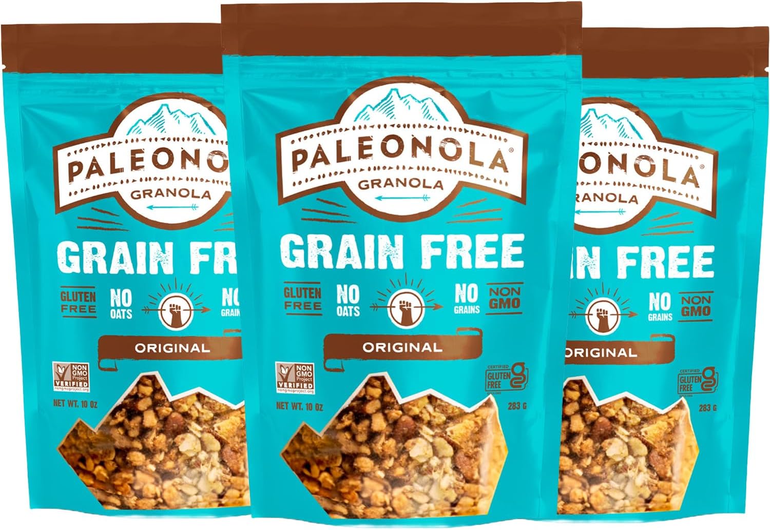 Paleonola Original Grain Free Granola, 10 Oz Resealable Bag (Pack of 3) - Grainless Protein Paleo Granola Blended with Dried Coconut and Cranberries - Low Carb, Gluten & Dairy Free, Non-GMO Snack